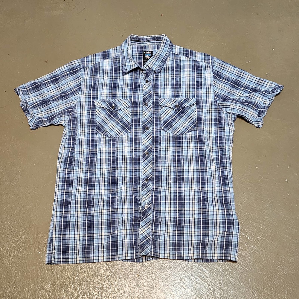 Kuhl Suncel Shirt Blue Plaid Button Up Short Sleeve Men's Size‎ Large